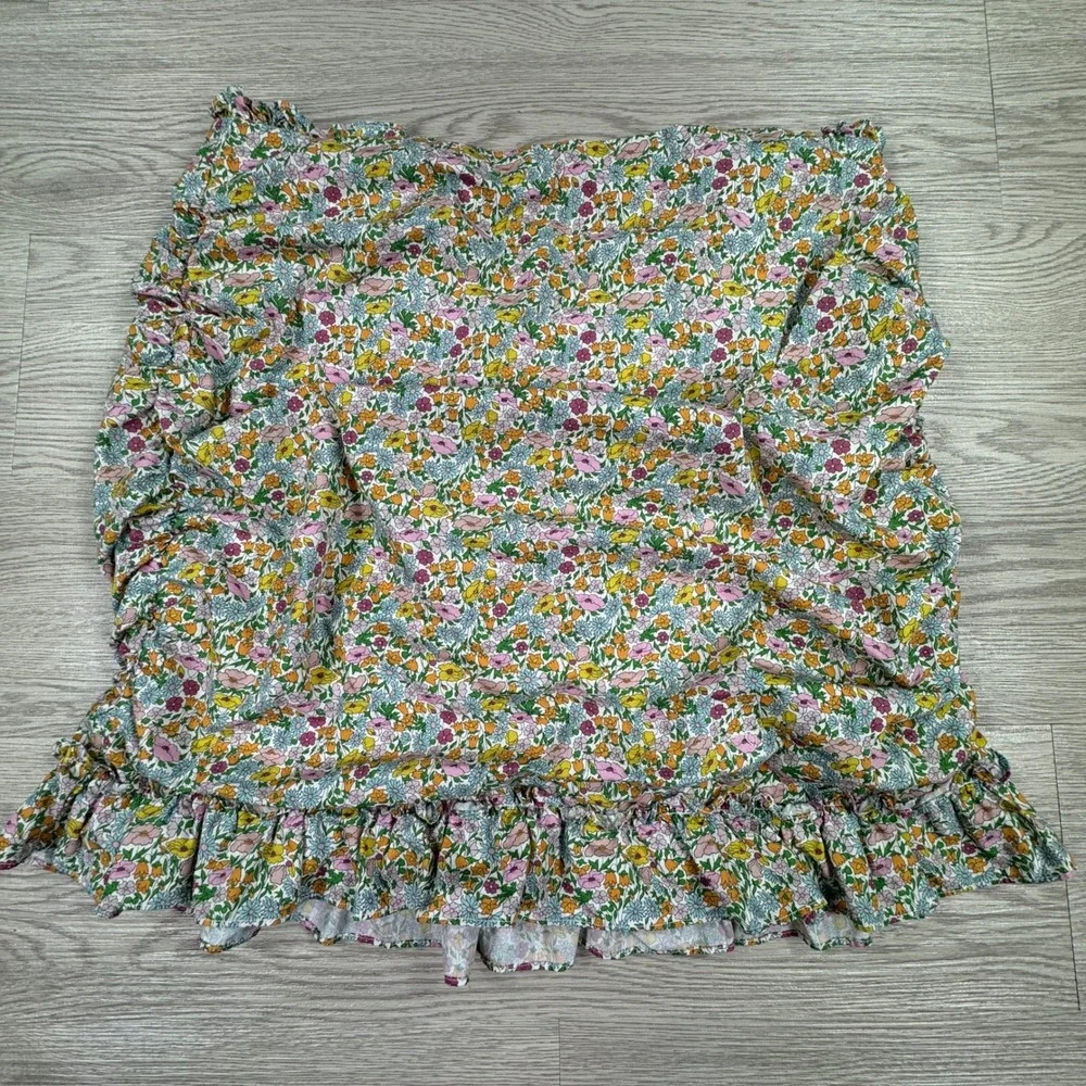 For Love & Lemons Womens Skirt Floral Ruched Ruffle Mini Multi XL Ruched Cotton